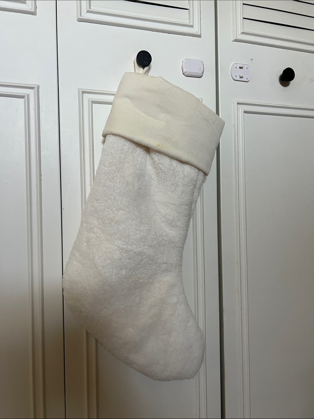 Pottery Barn Cream Plush Holiday Stocking with Loop